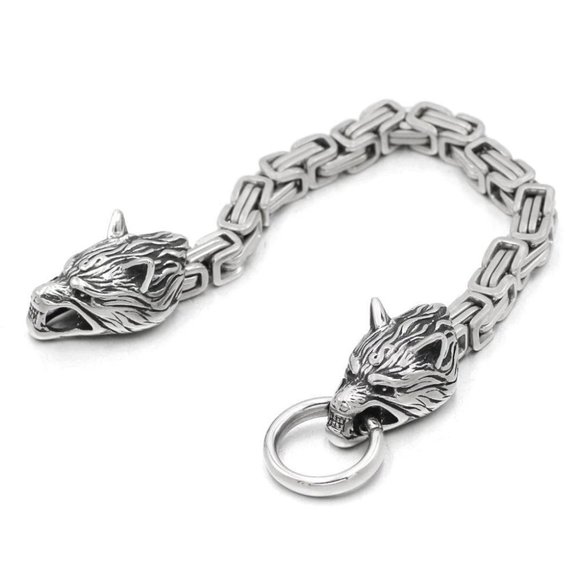 Stainless Steel Nordic Viking Wolf Head Bracelet Last One - 1 Left - Picture 2 of 5